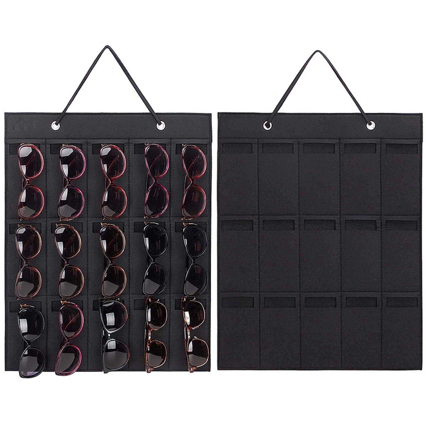 QIUSUIG Multiple Glasses Storage, Hanging Sunglasses Organise, Glasses Storage, 15 Compartments Hanging Sunglasses Organiser, Glasses Holder Wall