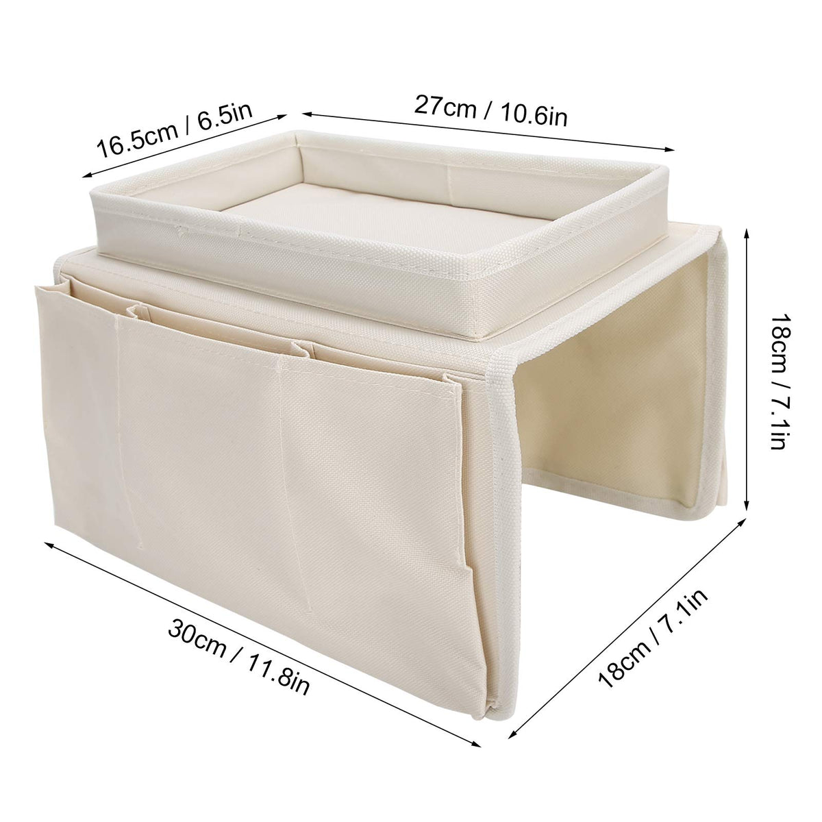 Fdit Armrest Organizer Remote Control Holder with 4 Pockets Couch Sofa Chair Armchair Caddy with Cup Holder TrayBeige