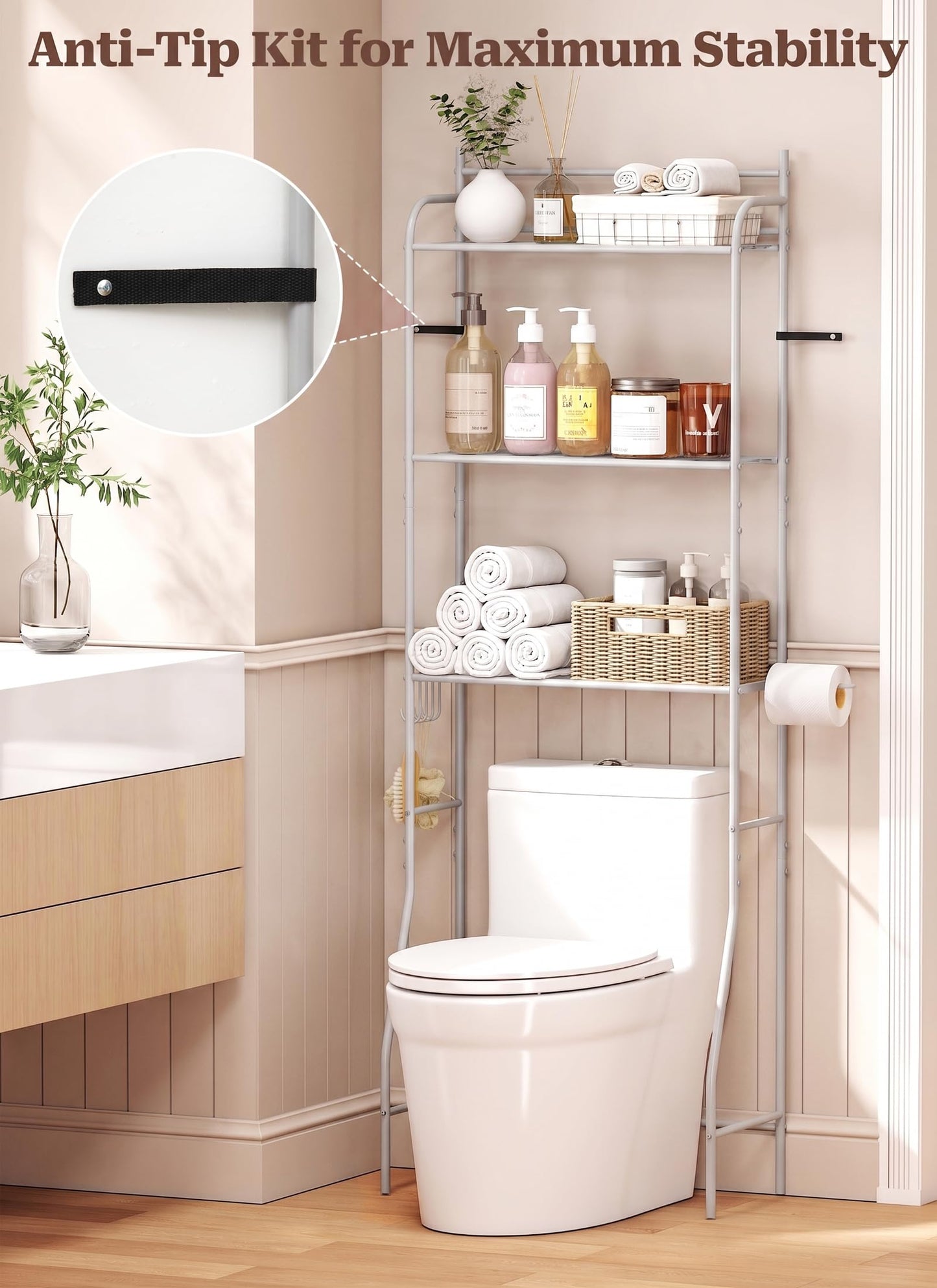 Suuiwau Over Toilet Storage Rack, 3 Tier, 57.5×19.5×163.5 cm