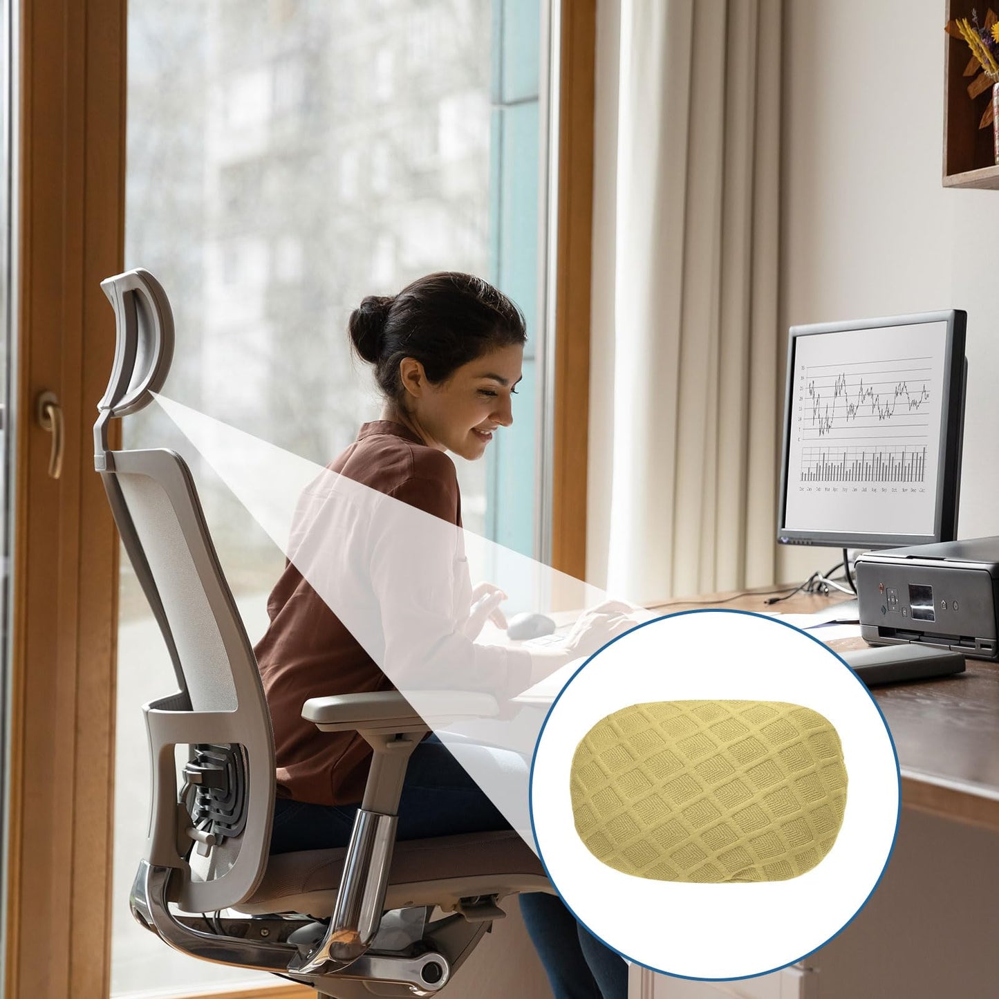 sourcing map Office Chair Pillow Cover, Office Chair Headrest Attachment Mesh Removable Headrest Protector for Home Desk Computer Chairs, Beige