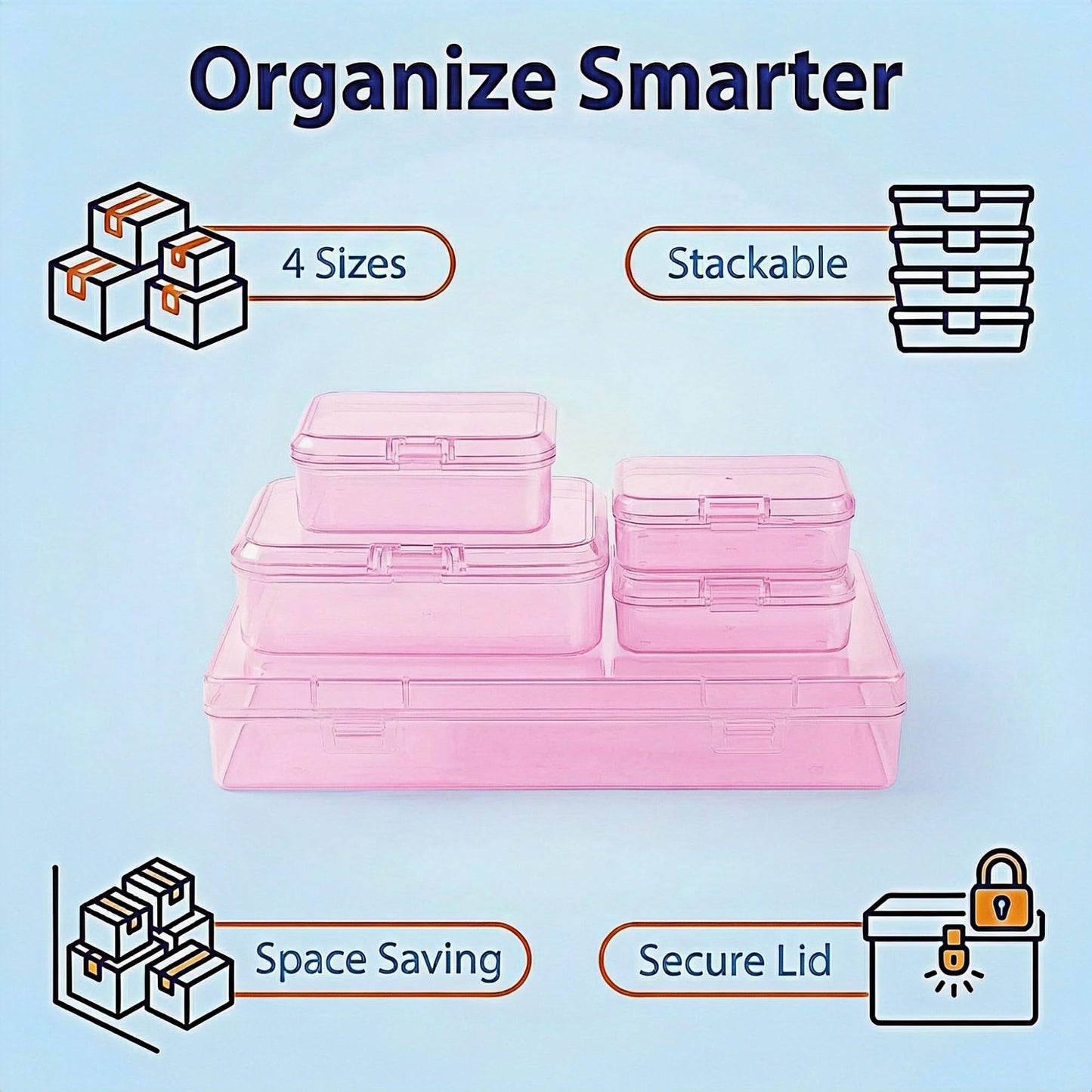 LJY Pink Craft organiser Boxes, 24 Pack, 4 Mixed Sizes