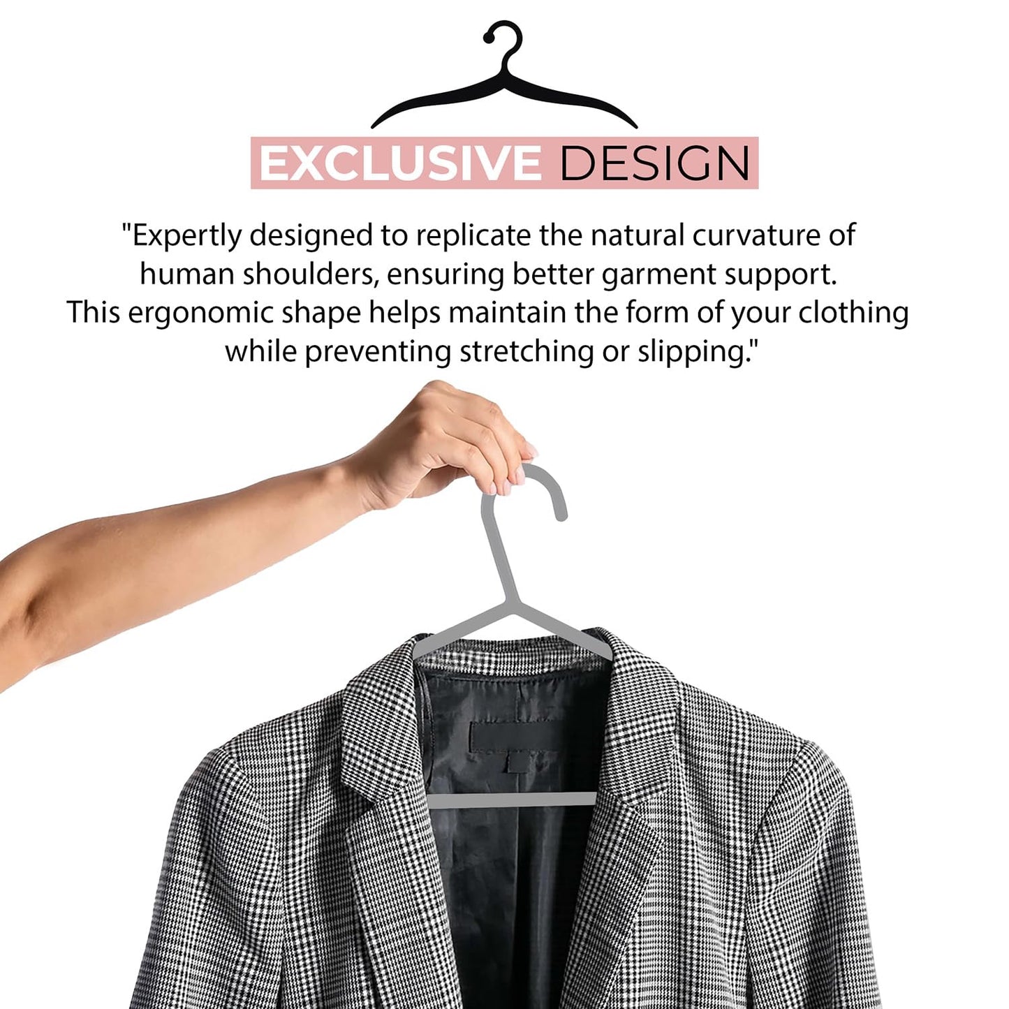 Roe Tenpo Coat Hangers, Grey | Adult Plastic Clothes Hangers for Clothes | Durable & Lightweight | Non-Slip, Space-Saving Design for Shirts, Jackets