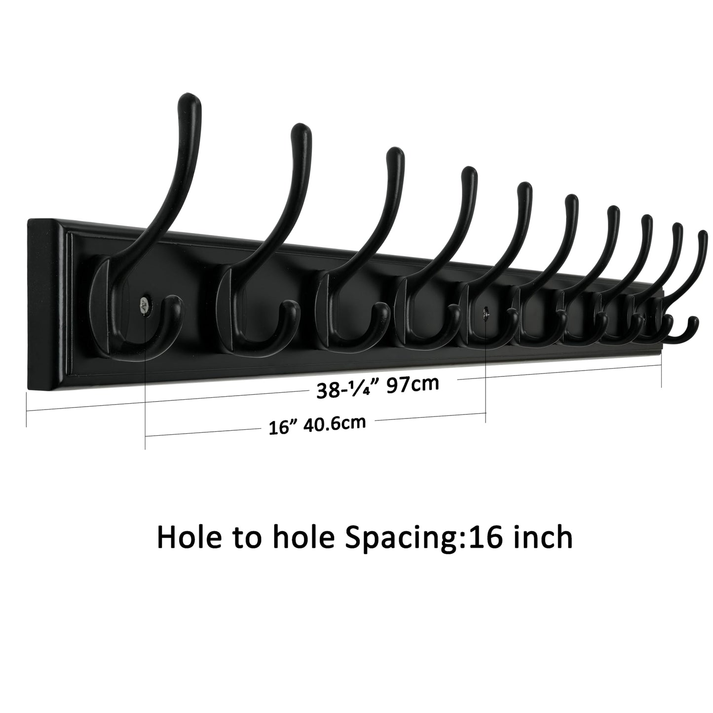 WEBI Coat Rack Wall Mounted,10 Hooks,97cm Long Wall Coat Hanger,Coat Hooks Wall Mounted for Hanging Coats,Clothes,Jacket,Black,2 Packs