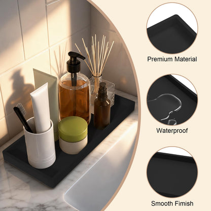 2pcs Bathroom Vanity Tray 20x10cm, Rectangular Soap Dispenser, Silicone Kitchen Sink Storage, Bathroom Countertop Tray Non-Slip and Easy to Clean
