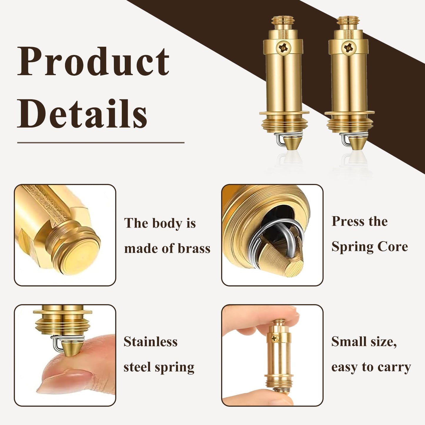 2 Pack Click Clack Plug Bolt, Brass Plug Bolt, Basin Waste Pop Up Plug Assembly, M8 M16x1.5 Threads