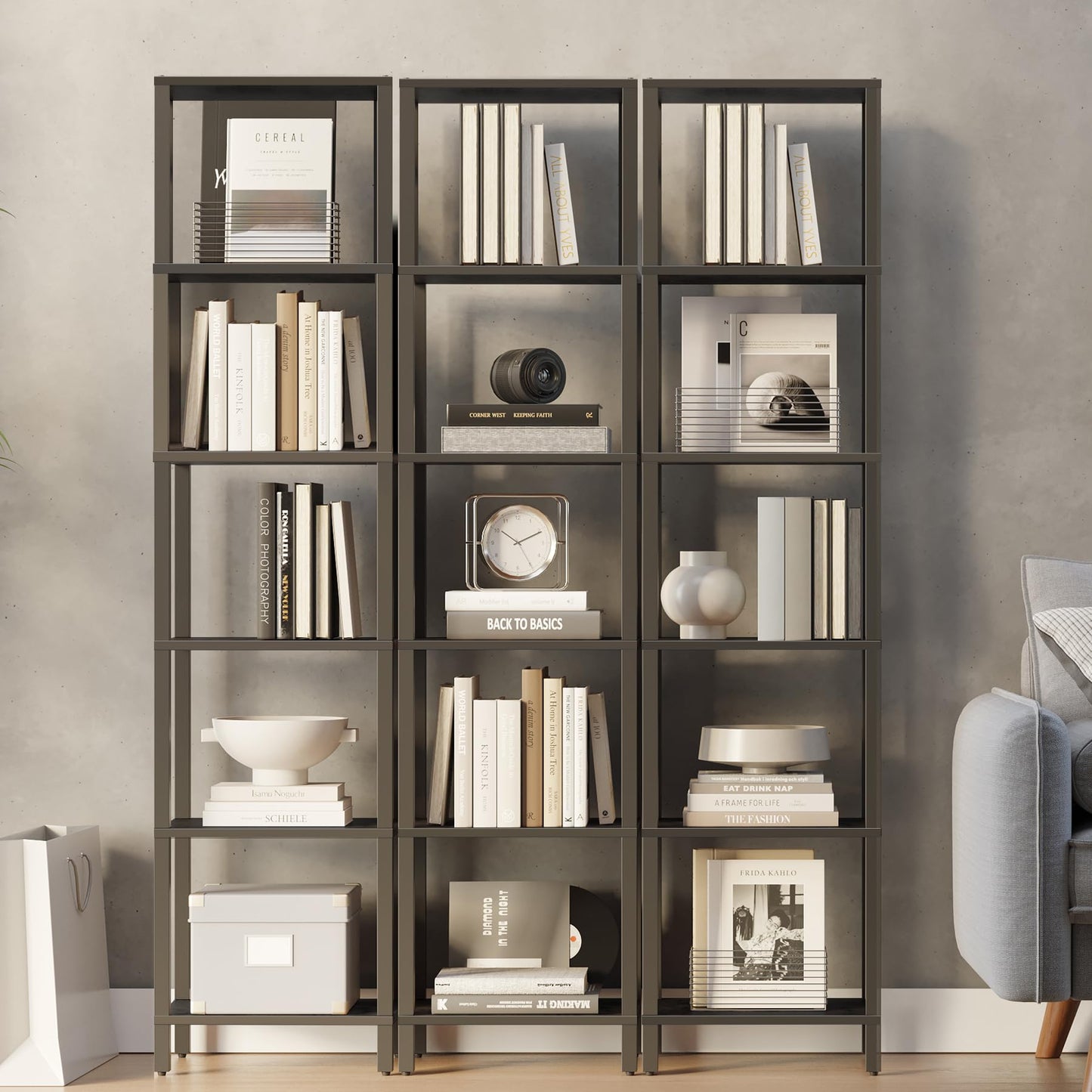 TUTOTAK Bookshelf, 6-Tier Tall Book Shelf, Narrow Bookcase for Small Space, DIY Stackable Bookshelf, for Living Room, Office, Study, Entryway