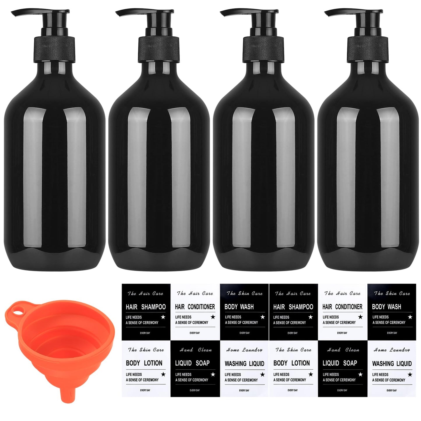 4 Pcs 500ml Soap Dispenser with Pump, Empty Refillable Pump Bottle Dispensers for Kitchen Bathroom Liquid Hand Dish Soap Dispenser Bottles Containers