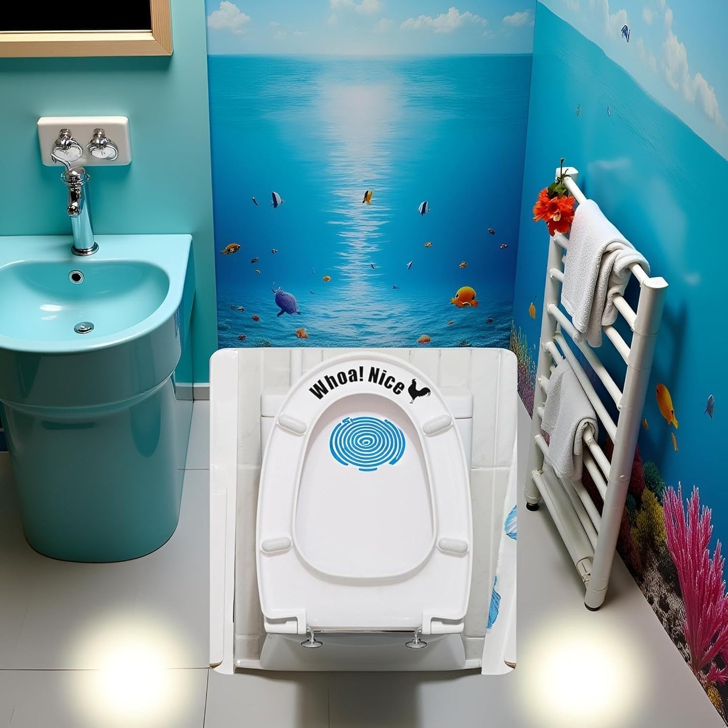 2Pcs Funny Cock Toilet Stickers,Whoa Nice Sticker Decal,Prank Stickers,Waterproof Vinyl Wall Art Sign Decor,Removable Self-Adhesive Seat Quote Murals