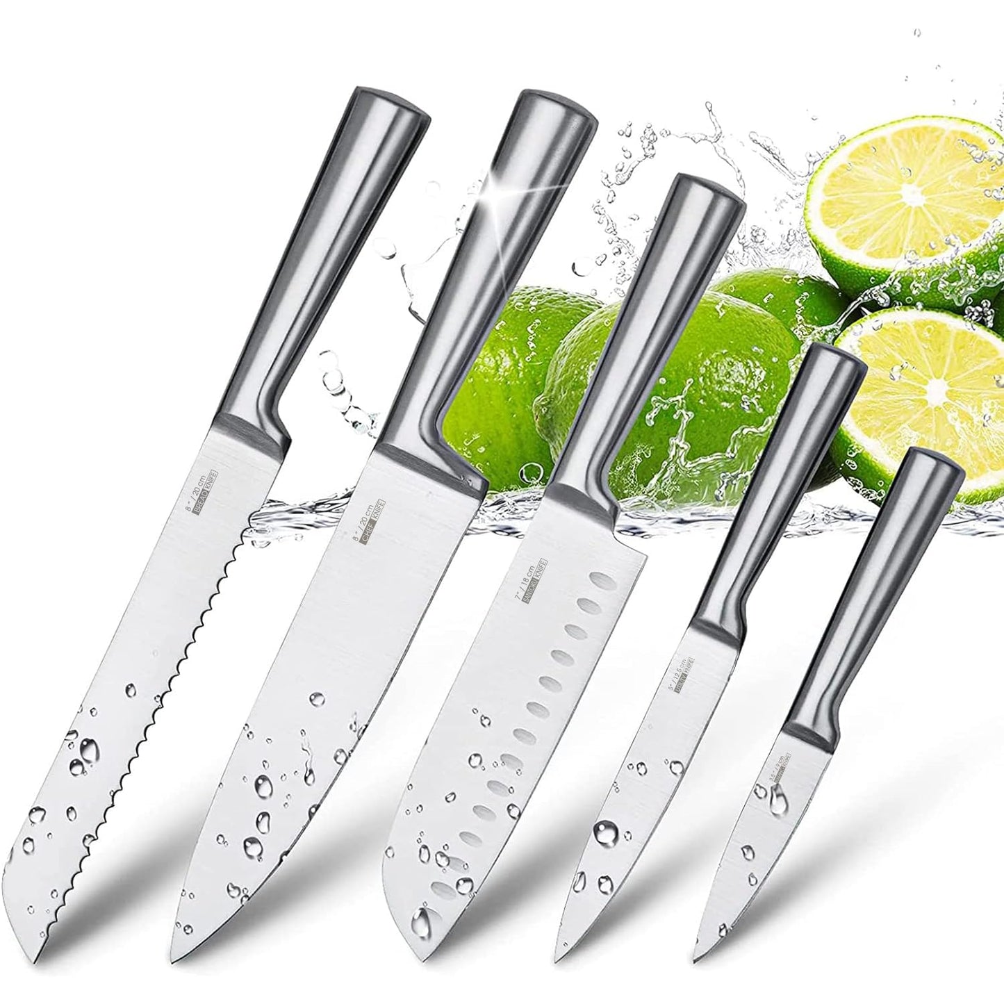 HUIKAILI Professional Knife Set - Stainless Steel, Sharp, Non-Slip, Frosted Handle - Santoku, Chef's, Bread, Universal, Paring Knife Set with Gift Box