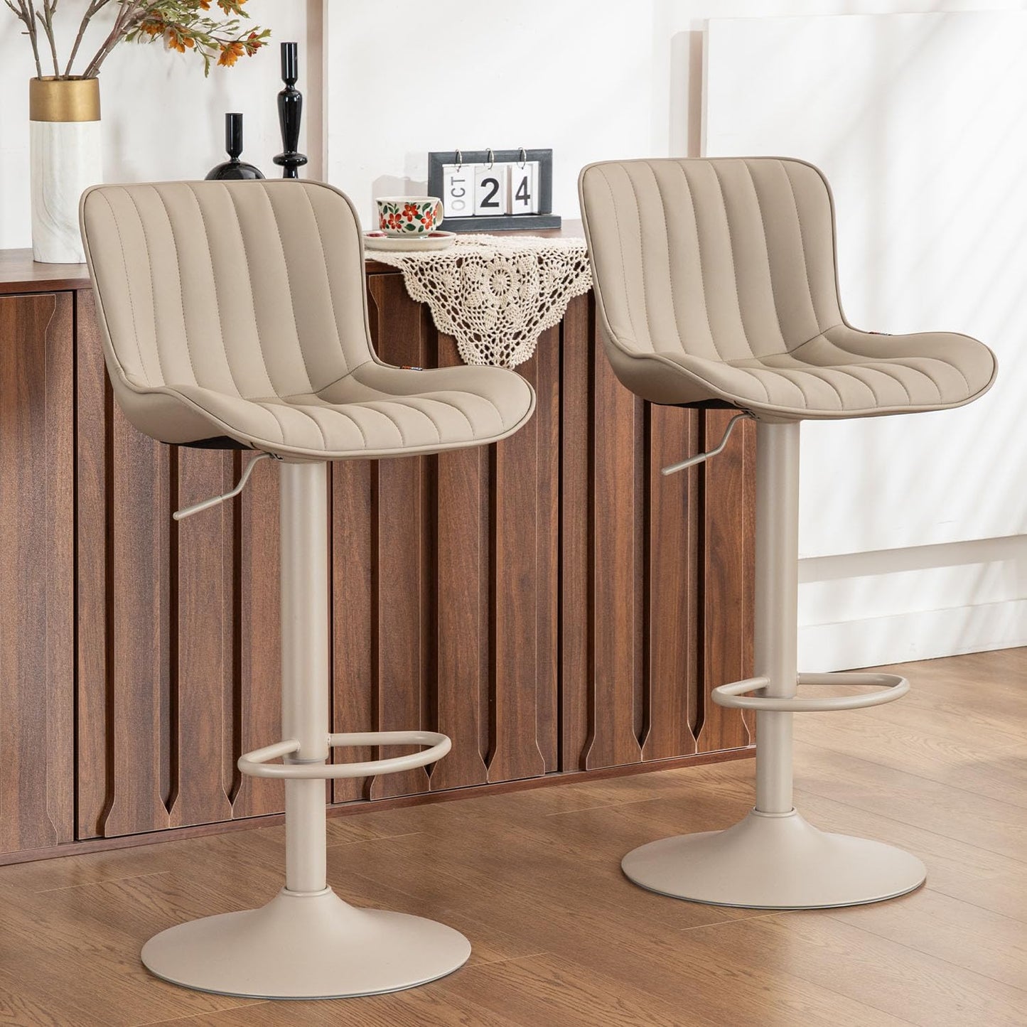 Kidol&Shellder Bar Stools Set of 2 Modern Breakfast Bar Stools, ALL Khaki
