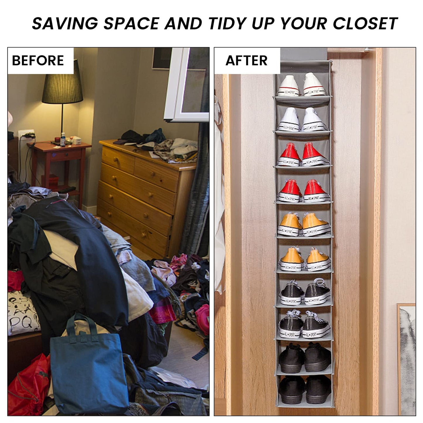 2Pcs Hanging Shoe Storage 10-Shelf Hanging Shoe Racks Heavy Duty Non-woven Shoes Organiser Foldable Space Saving Shoes Shelf Clothes Hat Handbag