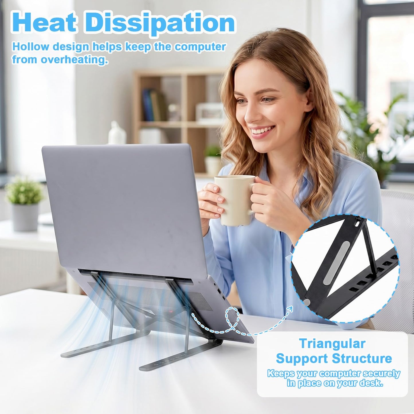 SAYEEC Laptop Stand for Desk Portable Laptop Riser 7 Angles Ergonomic Adjustable Computer Stand Aluminum Foldable Laptop Stands Ventilated Cooling