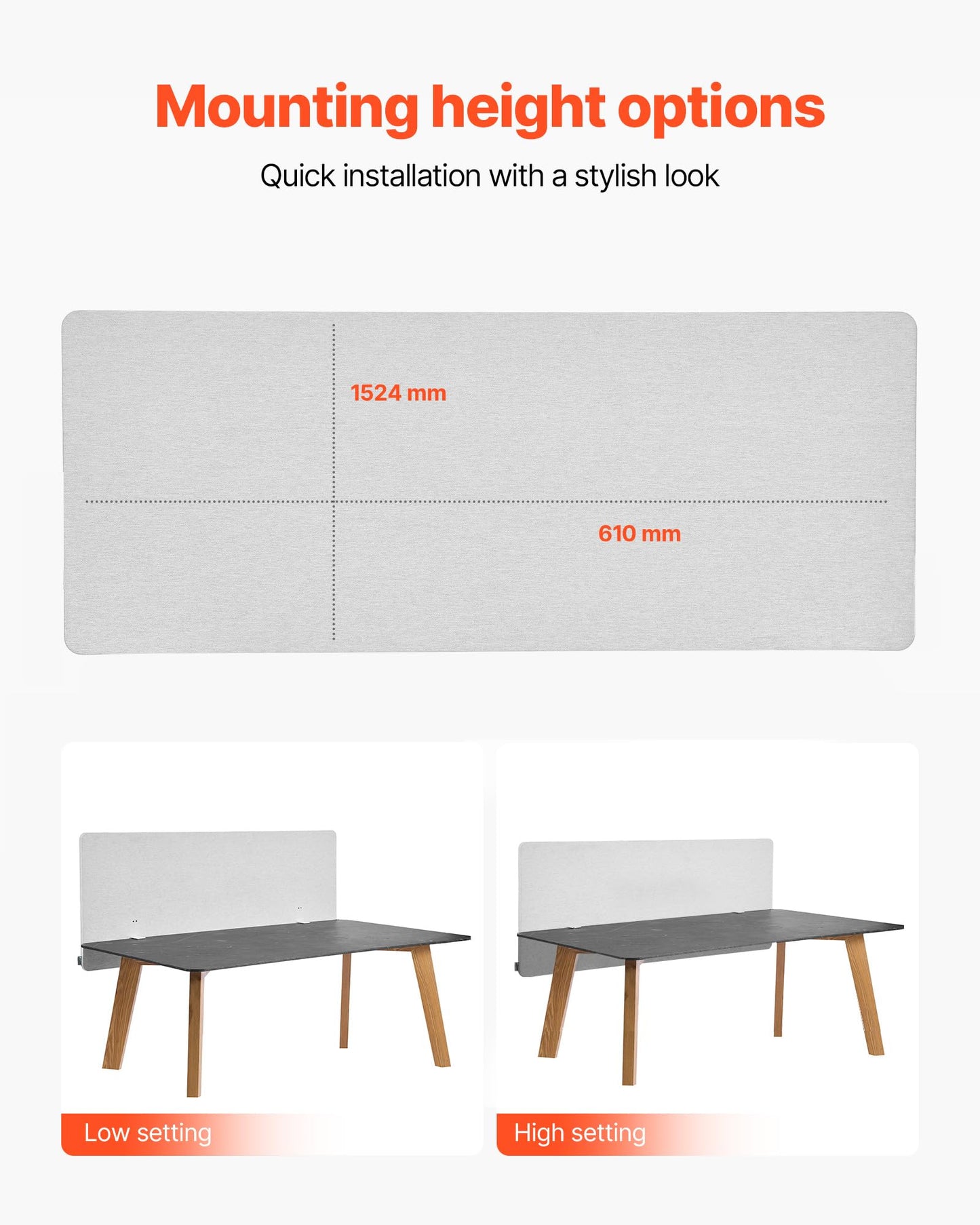 VEVOR Desk Divider Privacy Panel, 1524 x 610 mm Clamp-on Office Desk Partition, PET Cubicle Partition Panel