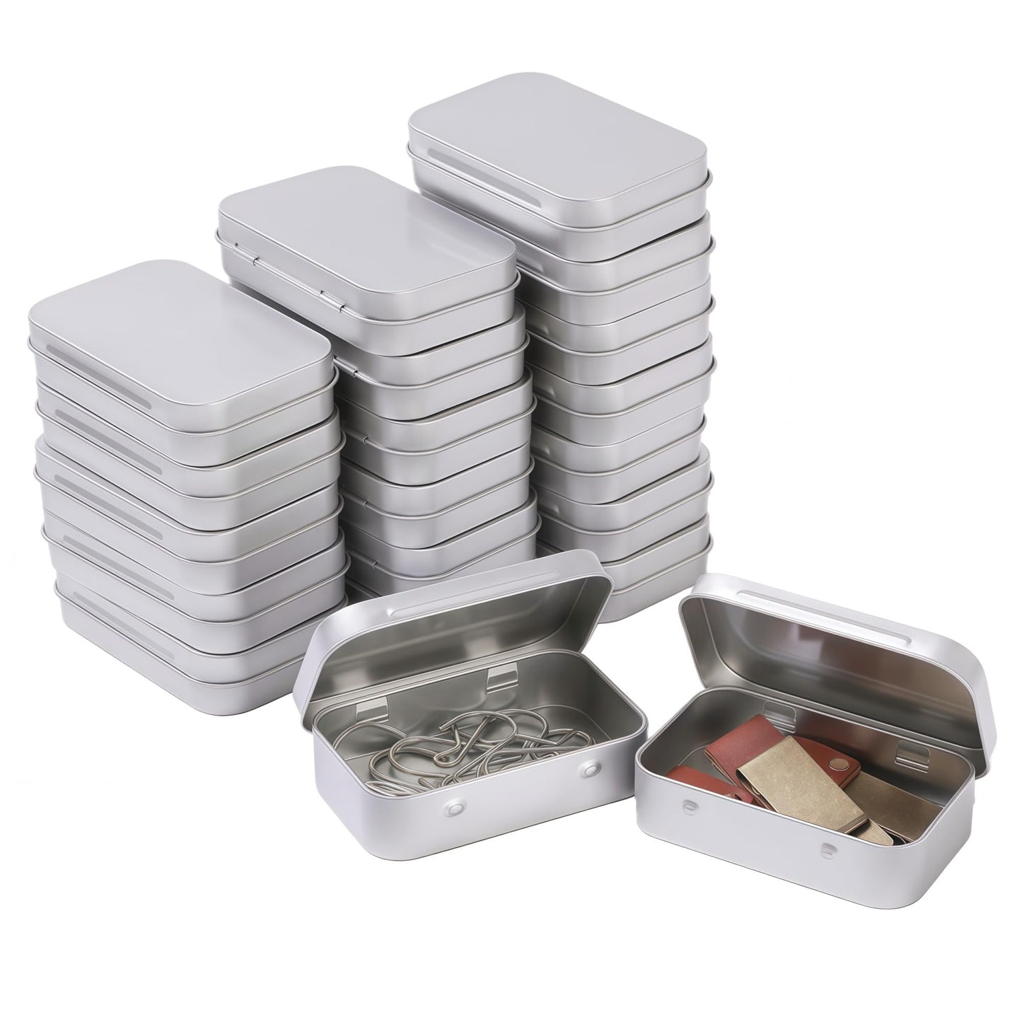LJY Silver Hinged Metal Tins, 20 Pack, 3.7 x 2.4 x 0.9 in