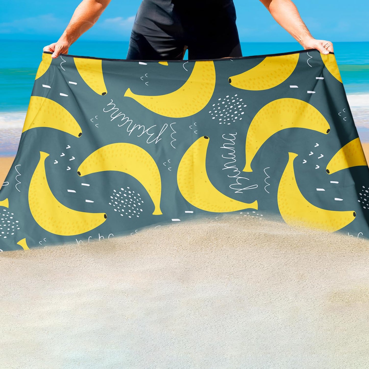 Violetpos Banana Doodle Beach Towel, Extra Large 180x90 cm 250GSM Microfibre, Sand Free Quick Dry