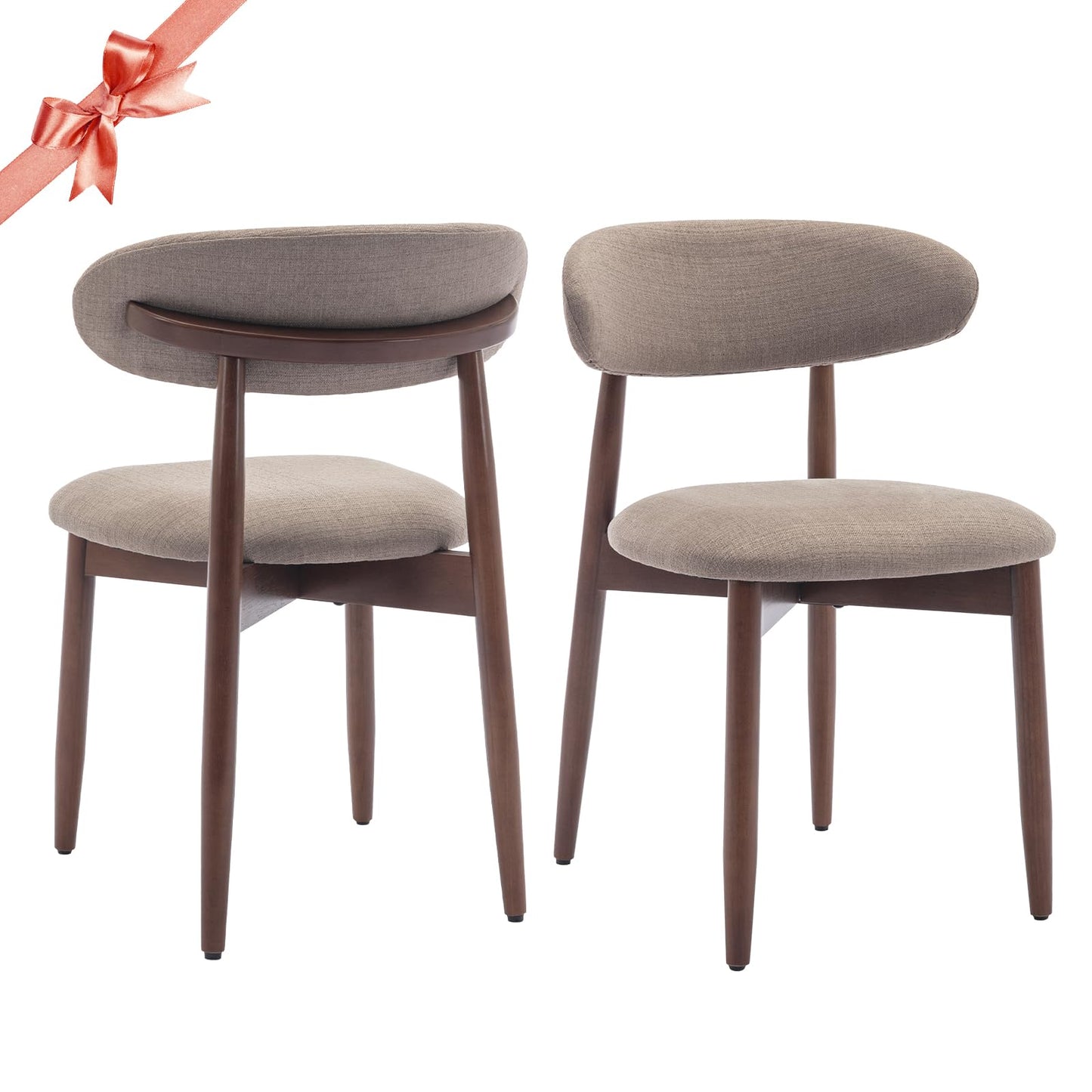 COLAMY Wooden Dining Chairs Set of 2, Modern Fabric Upholstered Kitchen Side Chairs, Farmhouse Dining Room Chair with Foot Pegs, Camel