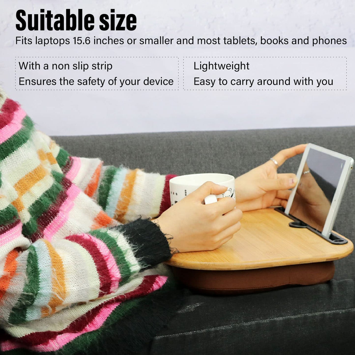 Wood Laptop Stand, 15.6 Inch Portable Lap Desk with Anti-Slip Strip