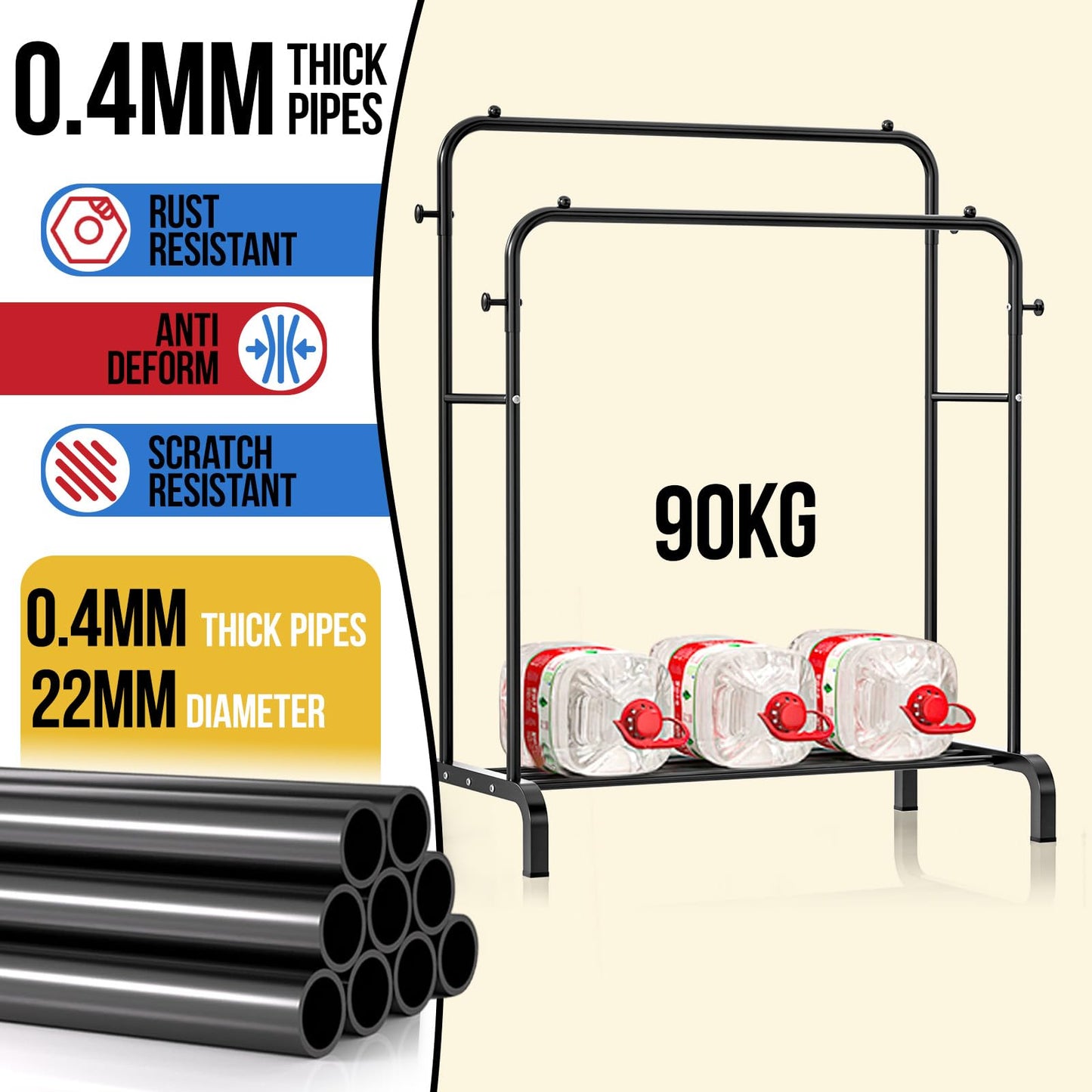 Clothes Rail With Shelves, Double Rods Clothing Rail for Bedroom, Black