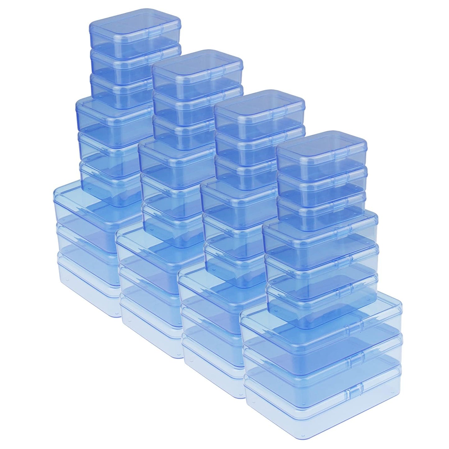 LJY Blue Plastic Storage Boxes with Lids, 36 Pack, 3 Mixed Sizes