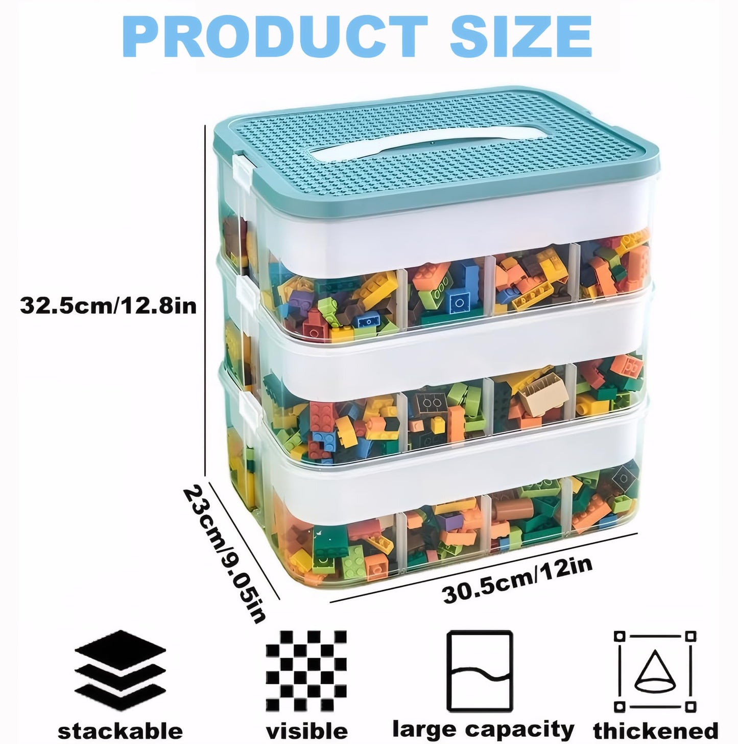 Storage Boxes,Transparent Toy Box Organizer,Stackable Lego Storage Boxes with Lid,Handle,Plastic Multi Compartments Container Chest Case for Storing