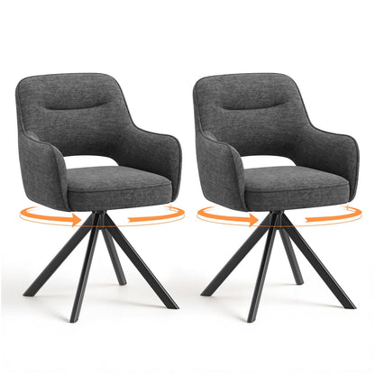 COLAMY 360°Swivel Dining Chairs Set of 2, Fabric Chairs for Dining Room with Armrests, Hollow Backrest and Thick Seat Cushion