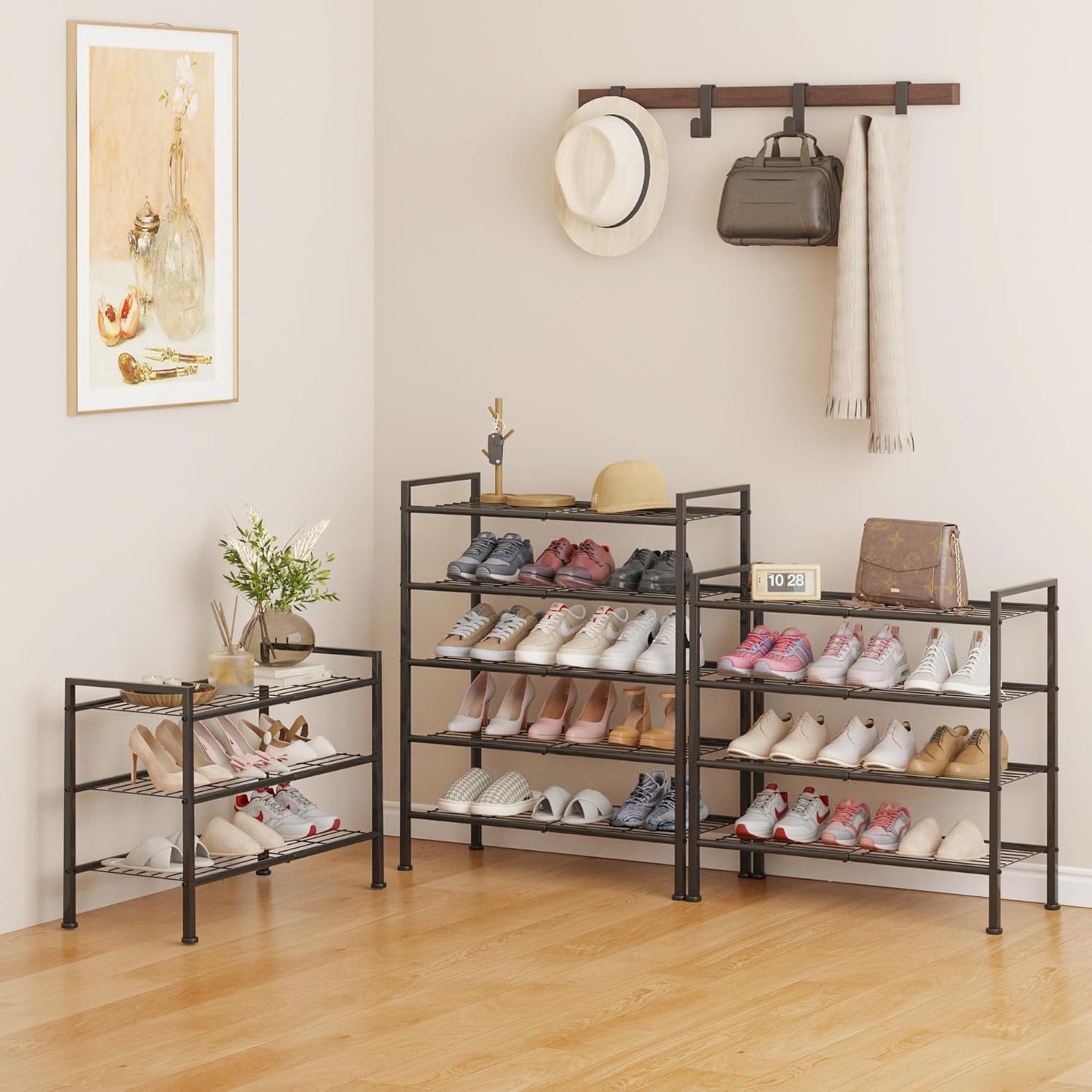 DongRong 4-Tier Shoe Rack, Metal Shoe Storage Organizer, Black