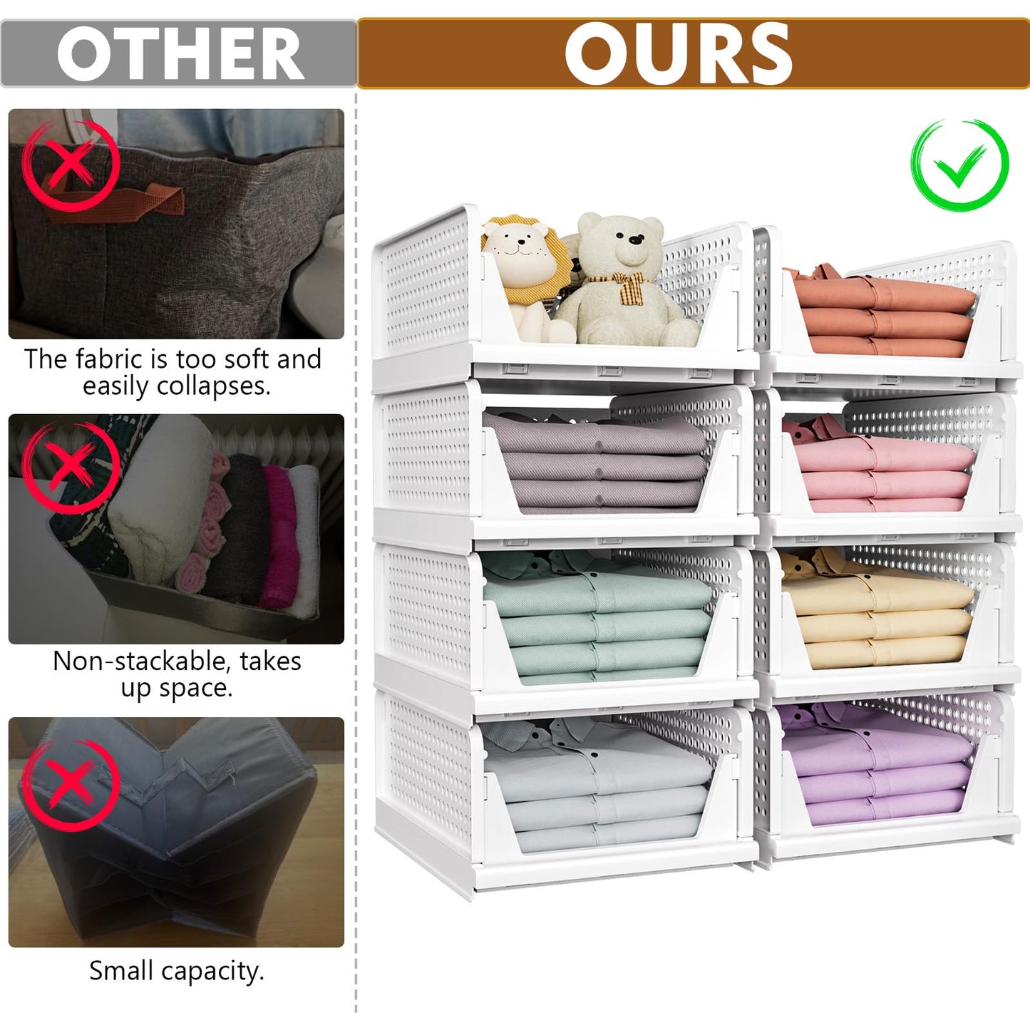 SNSLXH 𝟴𝗣𝗰𝘀 Folding Stackable Closet Storage,Space-Saving Wardrobe