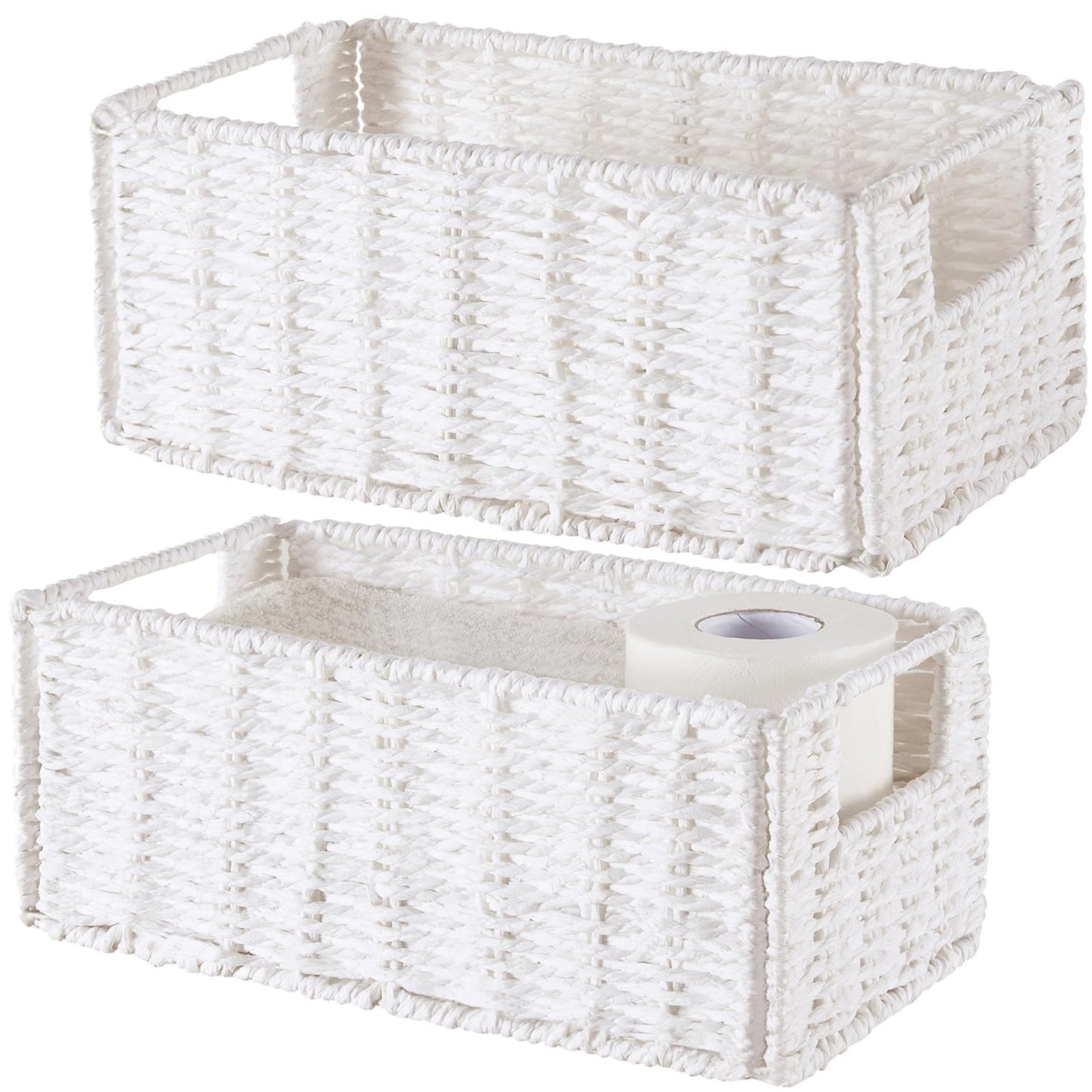 Vagusicc Wicker Storage Basket, Set of 2 Hand-Woven Paper Rope Wicker Basket, Small Storage Baskets for Organizing Toilet Paper Basket