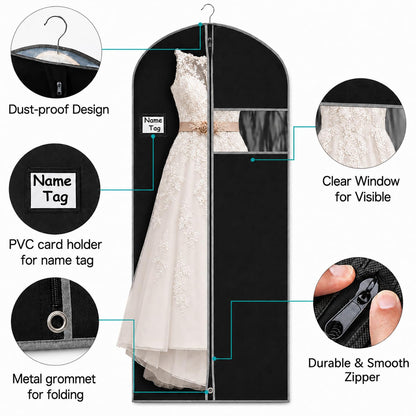 Dress Bag Covers Long, URMI Breathable 60 x 183cm 3 PCS Hanging Wedding Dress Bridesmaid Dress Bags for Gowns Prom Bridal Garment Bags with Clear