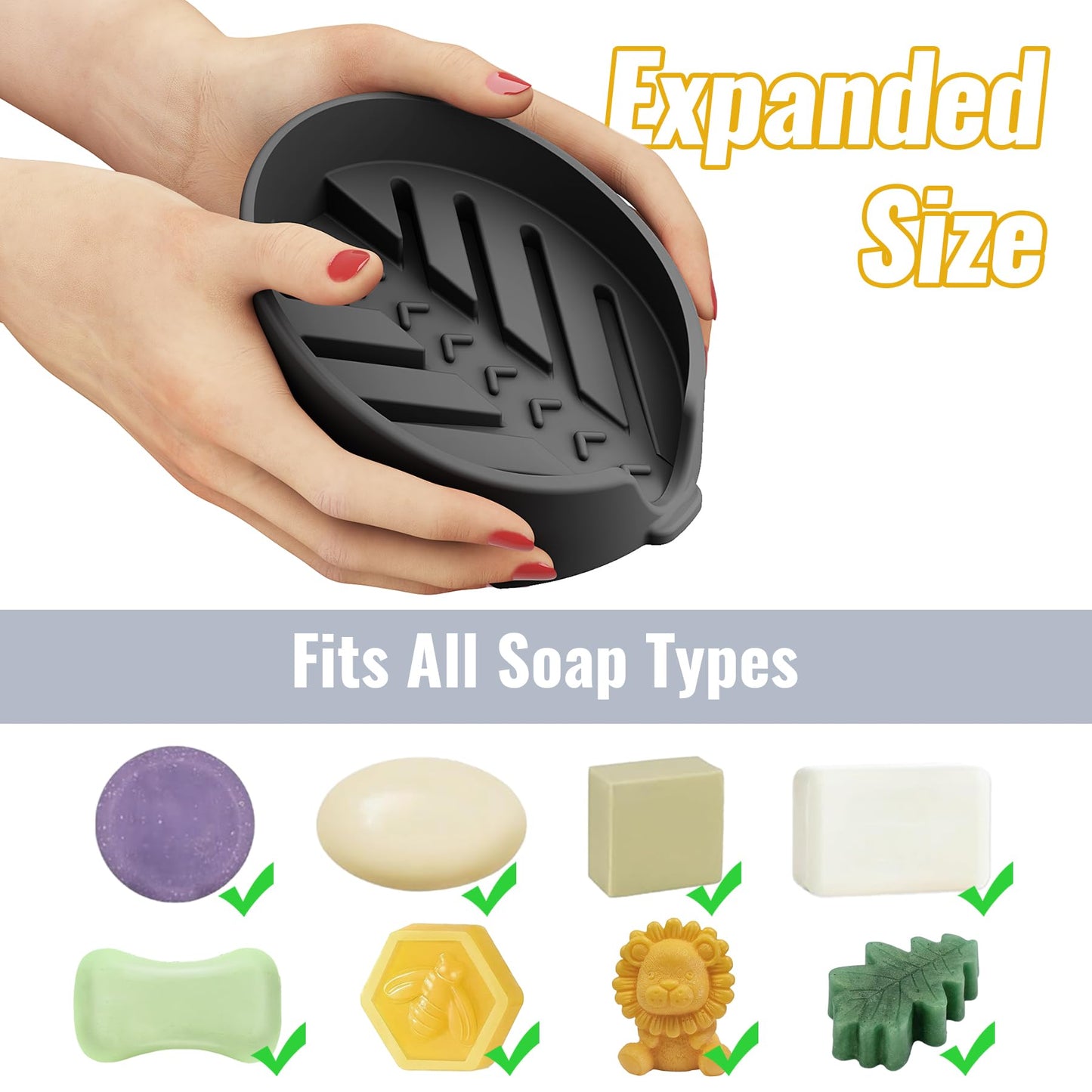 NiHome Silicone Soap Dish with High-Efficiency Drainage for Bathroom & Kitchen, Enlarged Holder Fits Various Soaps and Cleaning Supplies