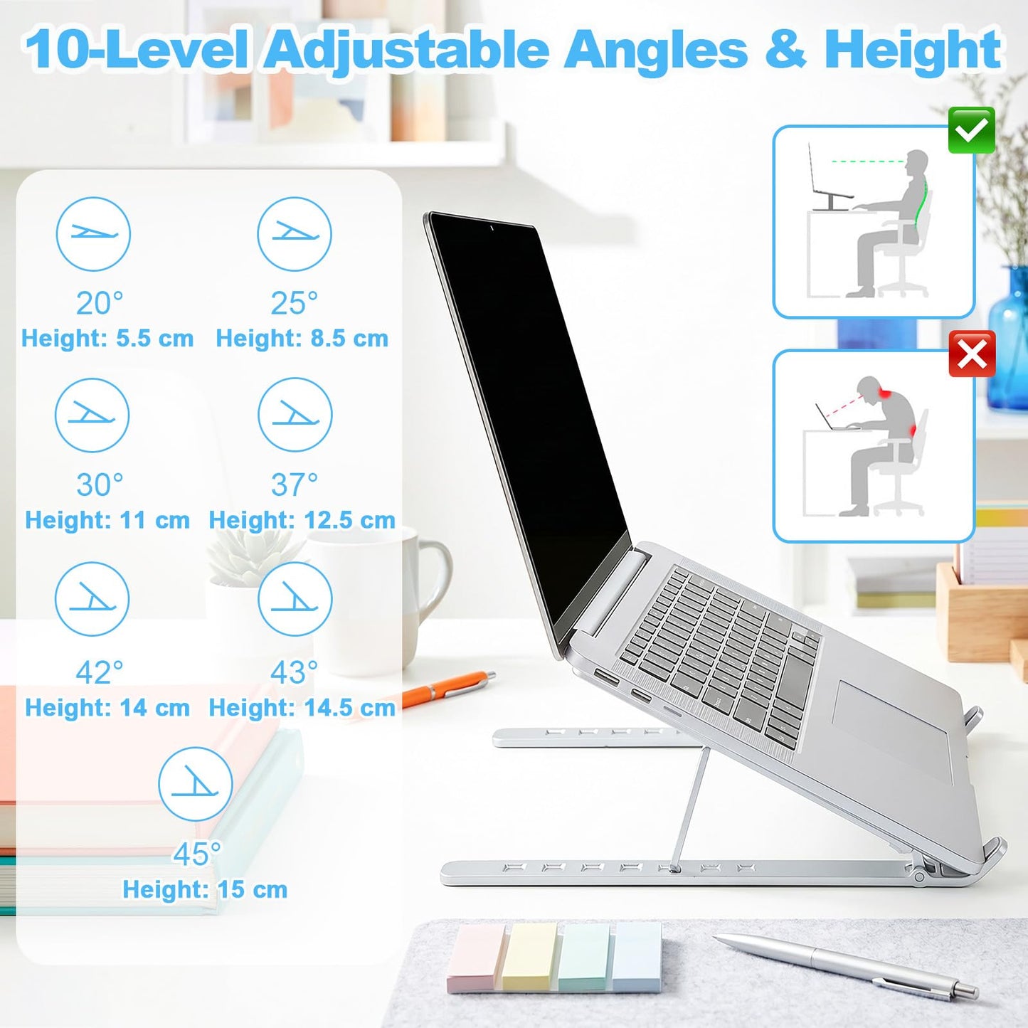 SAYEEC Laptop Stand for Desk Portable Laptop Riser 7 Angles Ergonomic Adjustable Computer Stand Aluminum Foldable Laptop Stands Ventilated Cooling