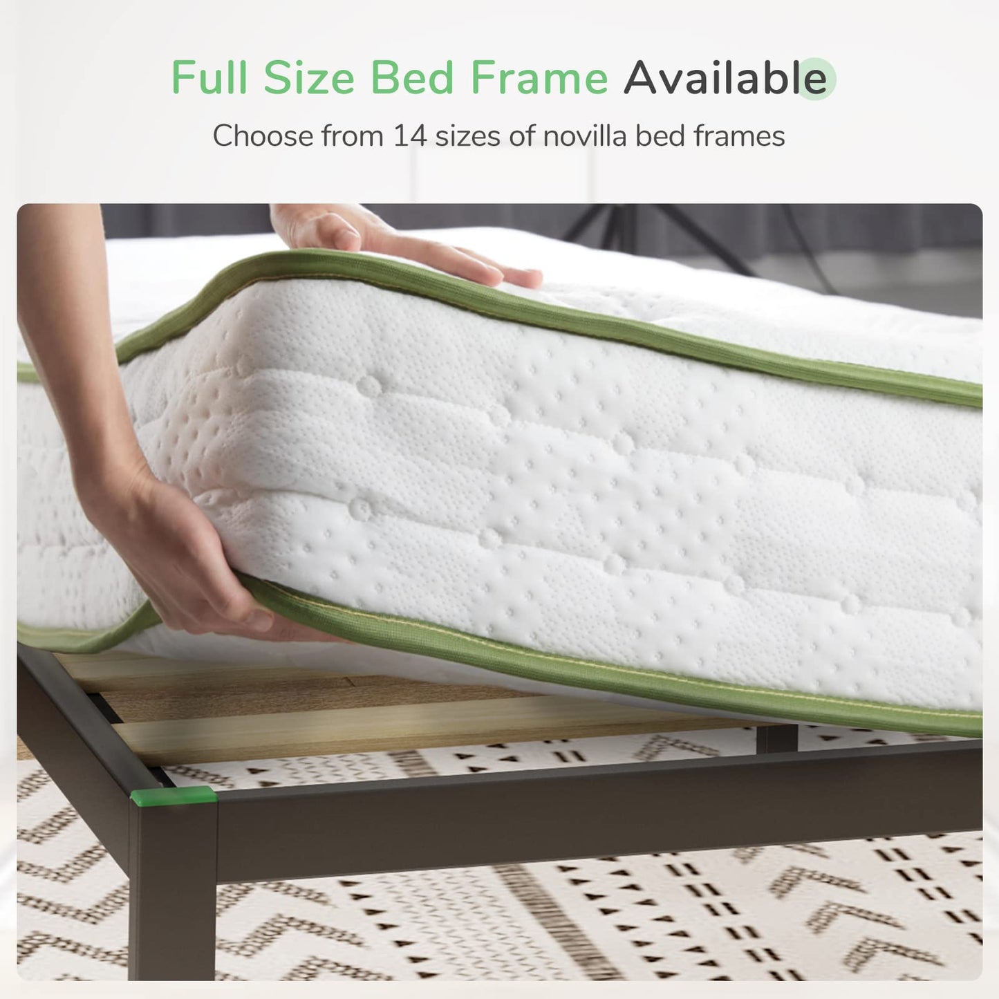 Novilla 30.5cm Metal Bed Frame, 5FT Platform Bed Frame with Headboard, Engineered Wood Slat Support, Solid Support Leg, Easy Assembly