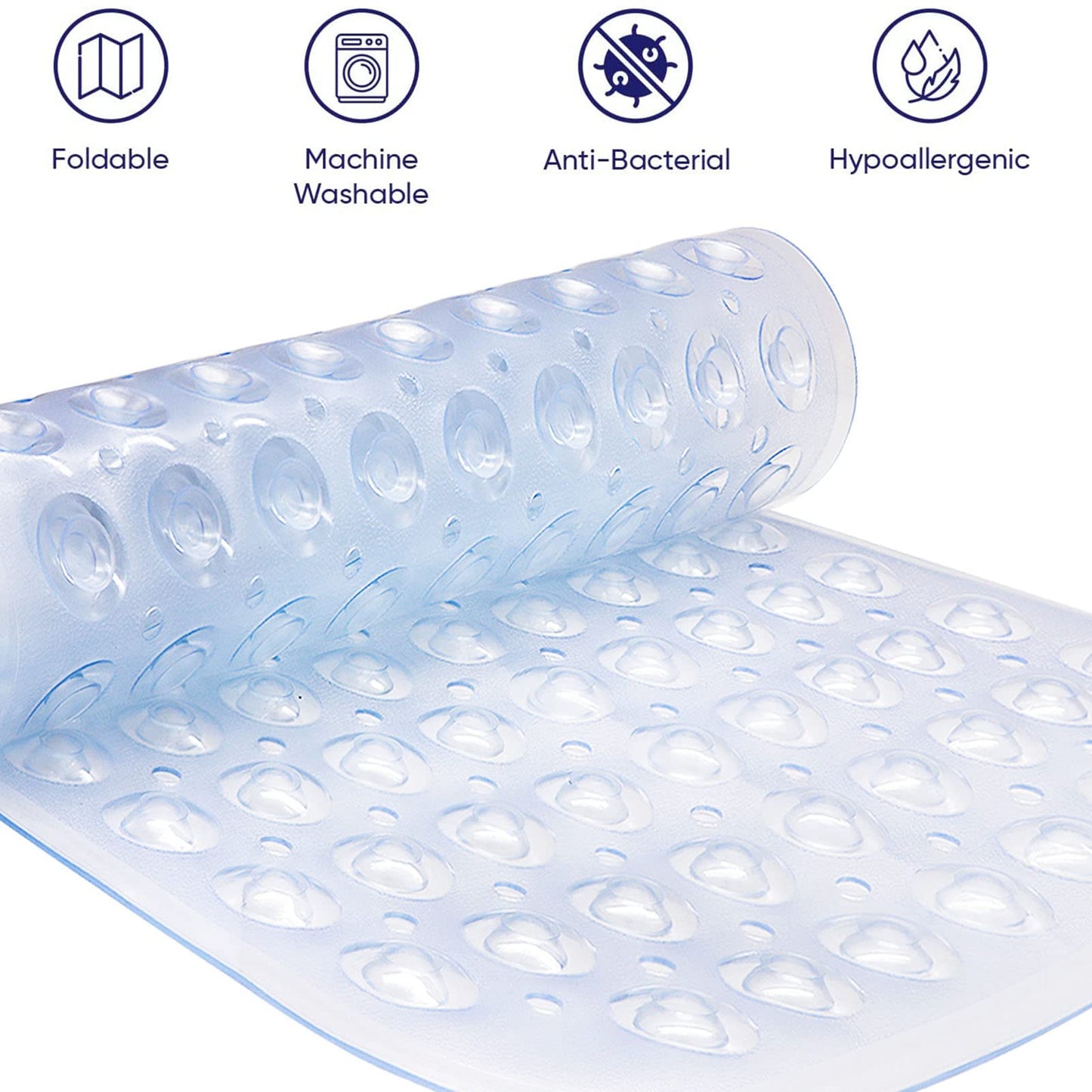 Non Slip Bath Mat, Uooker Anti Slip Shower Mat, Anti Mould Long Rubber Bathroom Mat 70x38cm with Drain Holes & Strong Suction Cups Grip