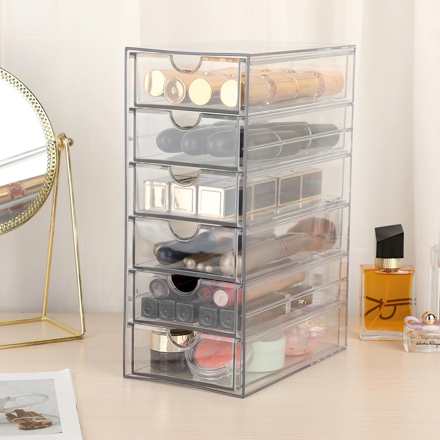 SUMTree Clear Hair Accessory Organizer Box with 6 Drawers, 25*17.5*10.4cm