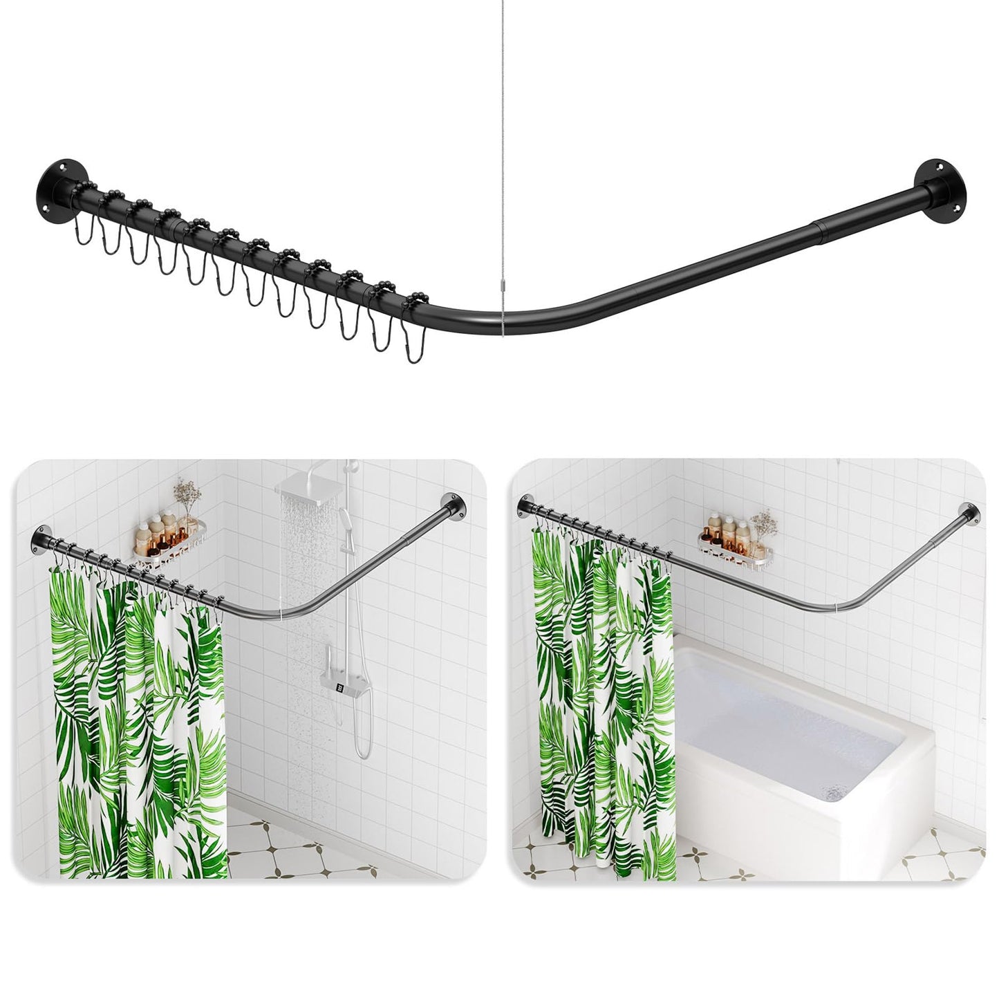 L Shaped Shower Curtain Rail, (60-133cm) x (60-133cm) Extendable Corner Shower Curtain Rail