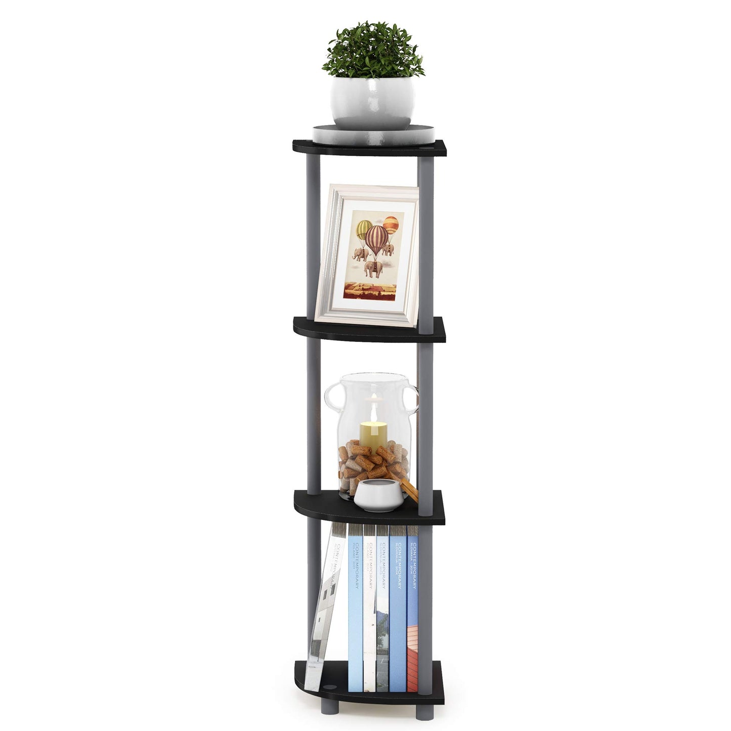 Furinno TURN-N-TUBE Corner Shelf, 4-Tier Corner Bookshelf, Display Storage Shelves with Open Shelves, for Organization and Storage, Living Room