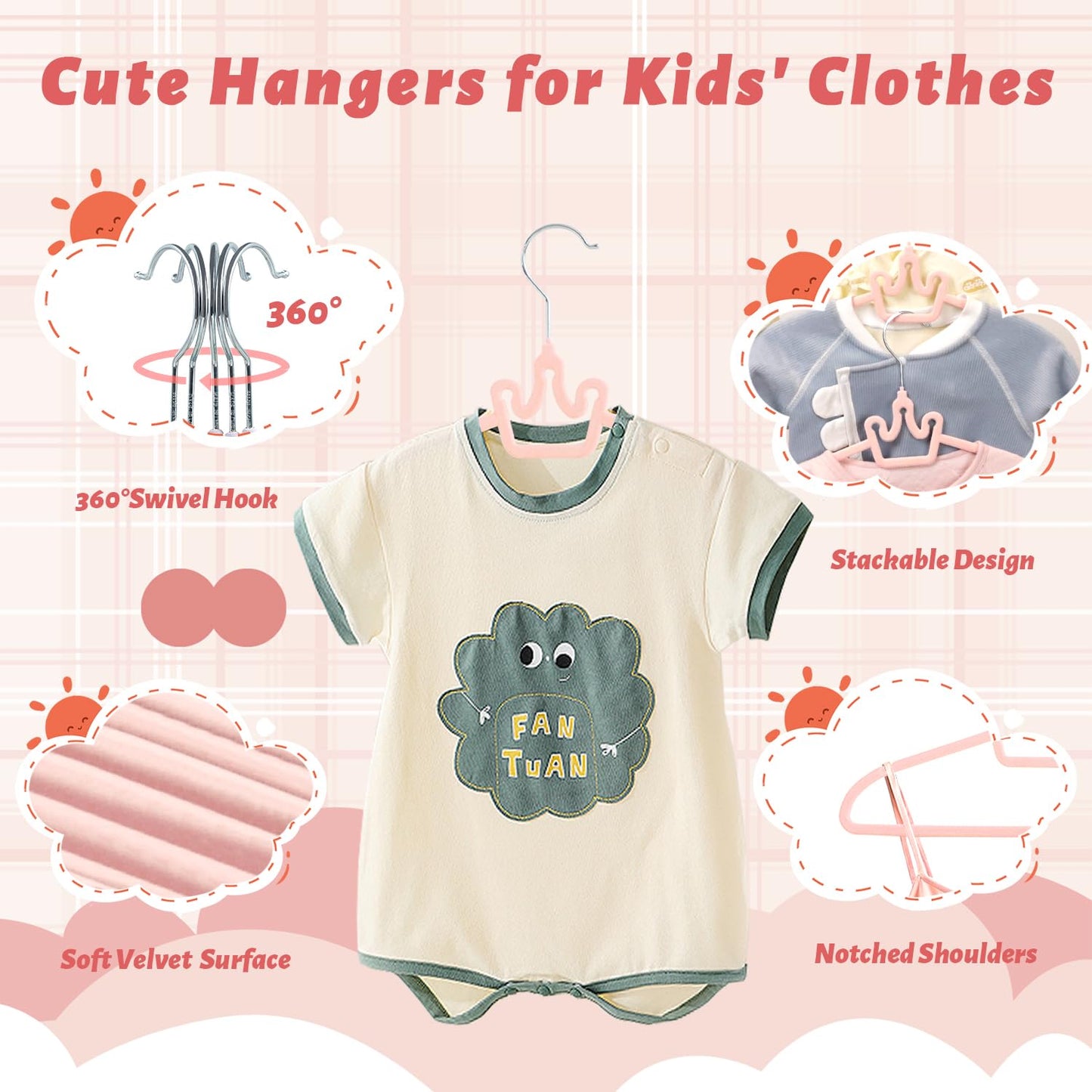 ManGotree 12.6" Kids Velvet Hangers Non-Slip Baby Hangers 20 Pack Pink