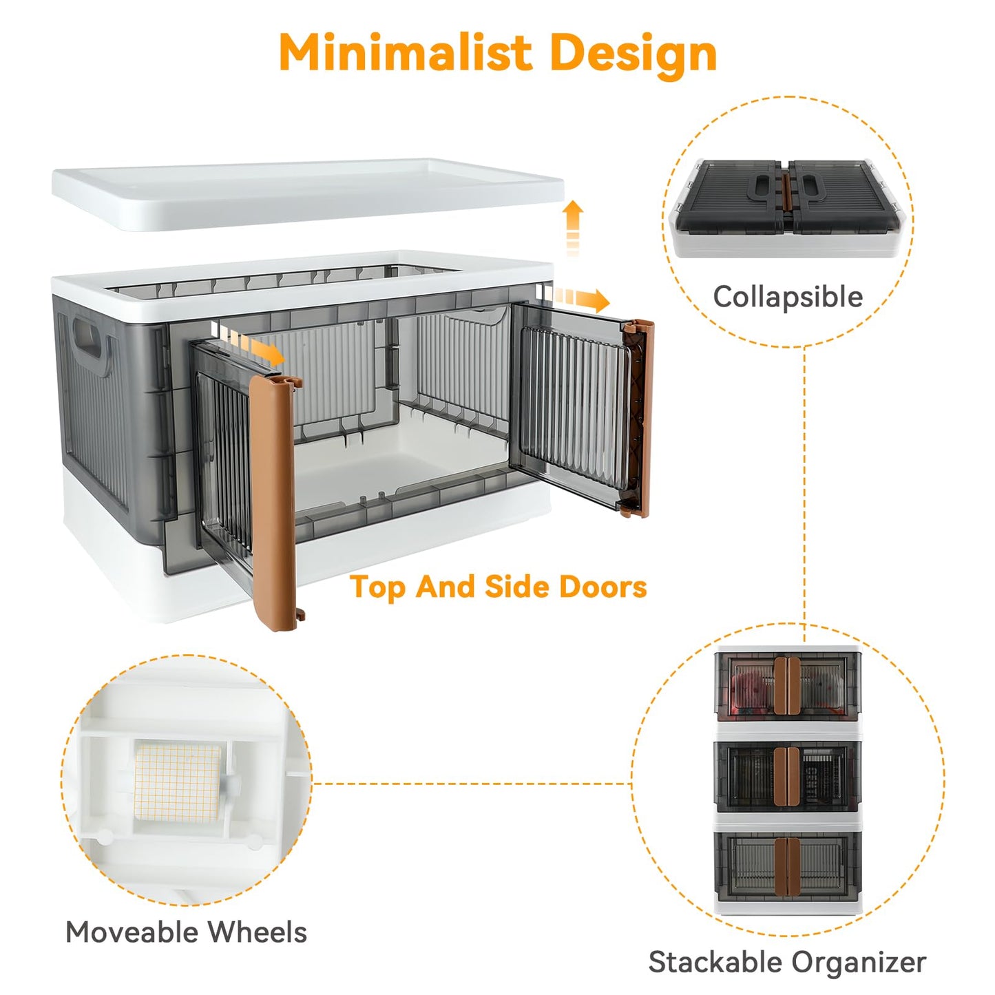 AssHMKIT Storage Cabinet with Lids, 8.4 Gallon (32 Liters), Useful Box with Double Door and Lock, Foldable, Plastic, Underbed or Countertop Use