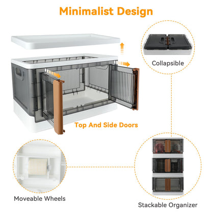 AssHMKIT Storage Cabinet with Lids, 8.4 Gallon 32 Liters, Useful Box with Double Door and Lock, Foldable, Plastic, Underbed or Countertop Use