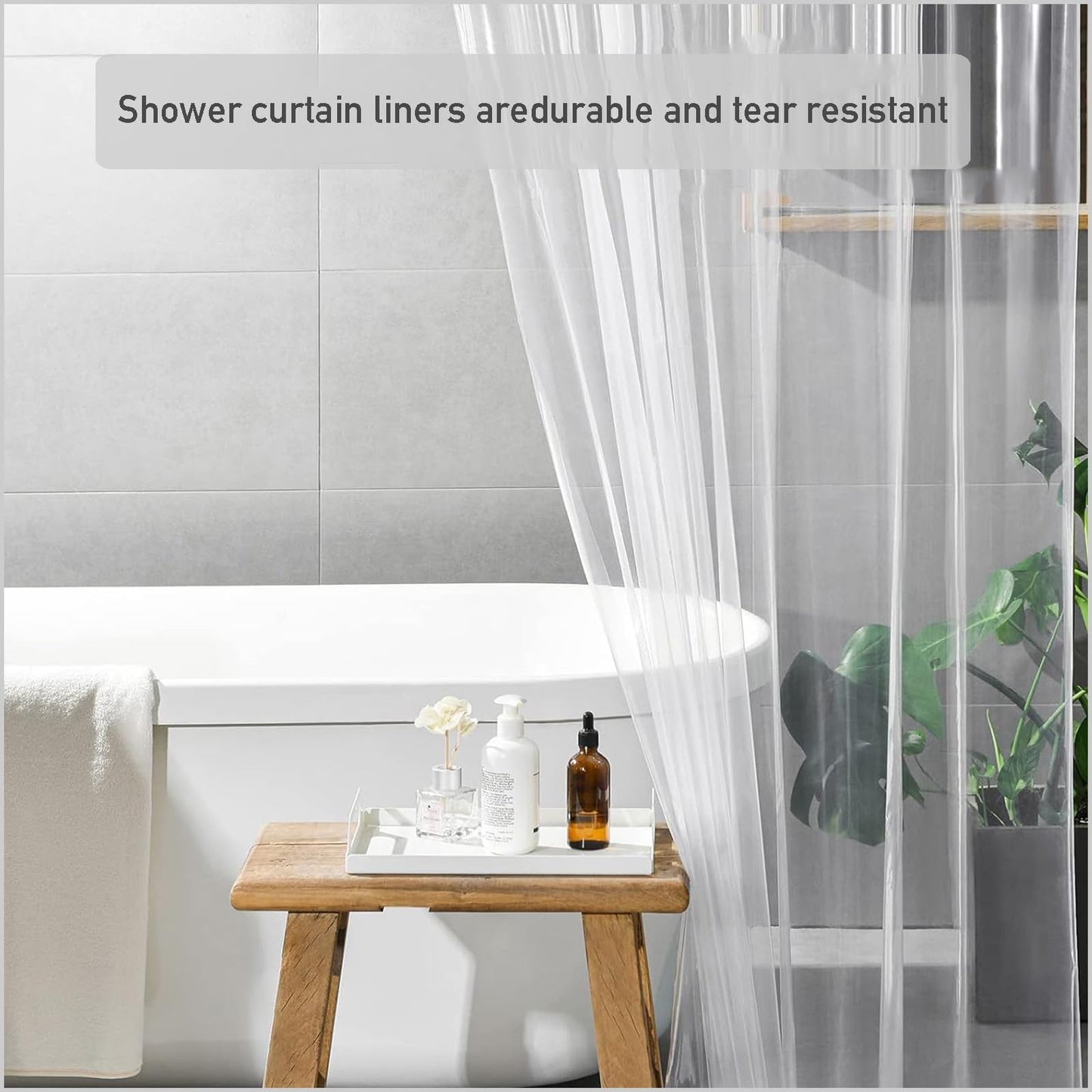 ECO Mould Proof Shower Curtain 180x180cm, Solid Grey-Blue PEVA Waterproof Heavy Duty With 3 Magnets, 12 Plastic Hooks