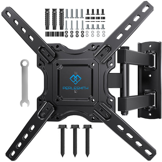 PERLESMITH TV Wall bracket for most 26-60 inch Plasma & Curved TV up to 35kg, Universal TV Bracket Wall Mount with Tilt Swivel Extension, Max VESA