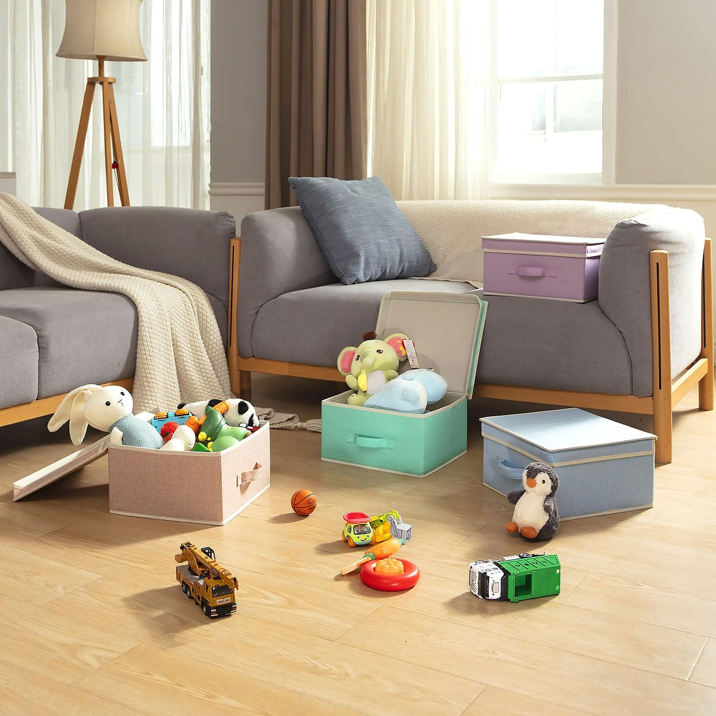 Storage Boxes with Lid Linen Clothing Storage Basket case 4 Mixed Colors B