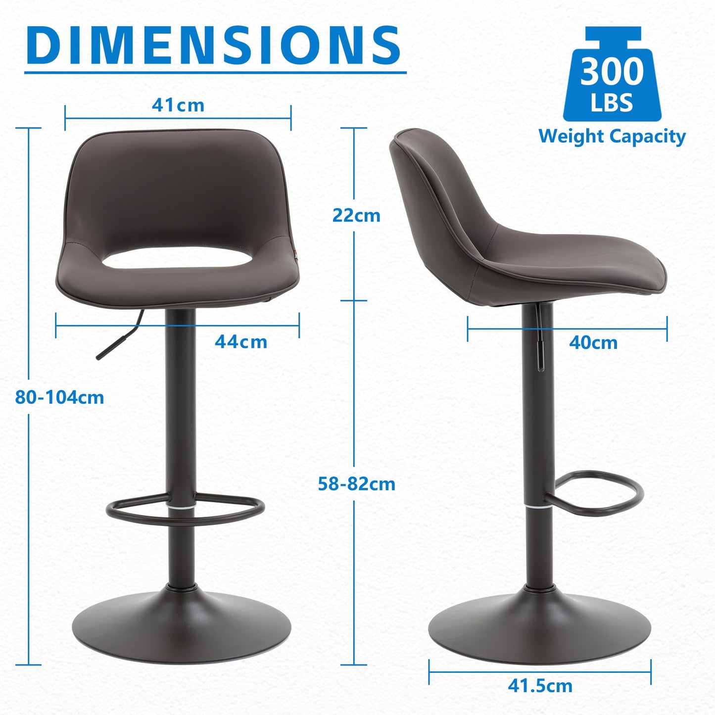YOUNIKE Modern Swivel Bar Stools Set of 2 - Adjustable Counter Height with Faux Leather Upholstered, Hollow Back for Kitchen Island, Brown