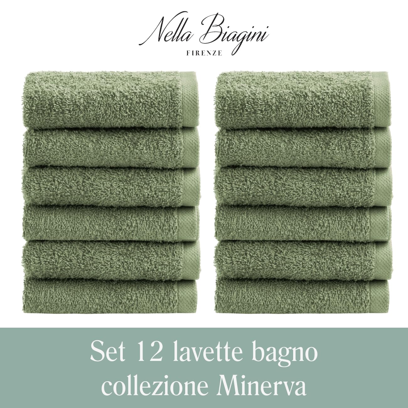 NELLA BIAGINI Minerva Bathroom Washcloths 30 x 30 cm, Set of 12, 100% Pure Terry Cotton, 420 g/m², Soft, Absorbent, Practical, Durable, Solid Colour