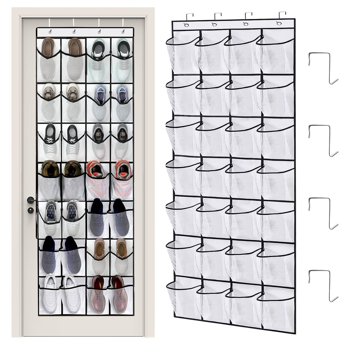 lafo Over the Door Hanging Storage Organizer with 28 Extra-Large Mesh Pockets (165x58cm) 4 Reinforced Hooks Multi-Purpose Shoe Rack for