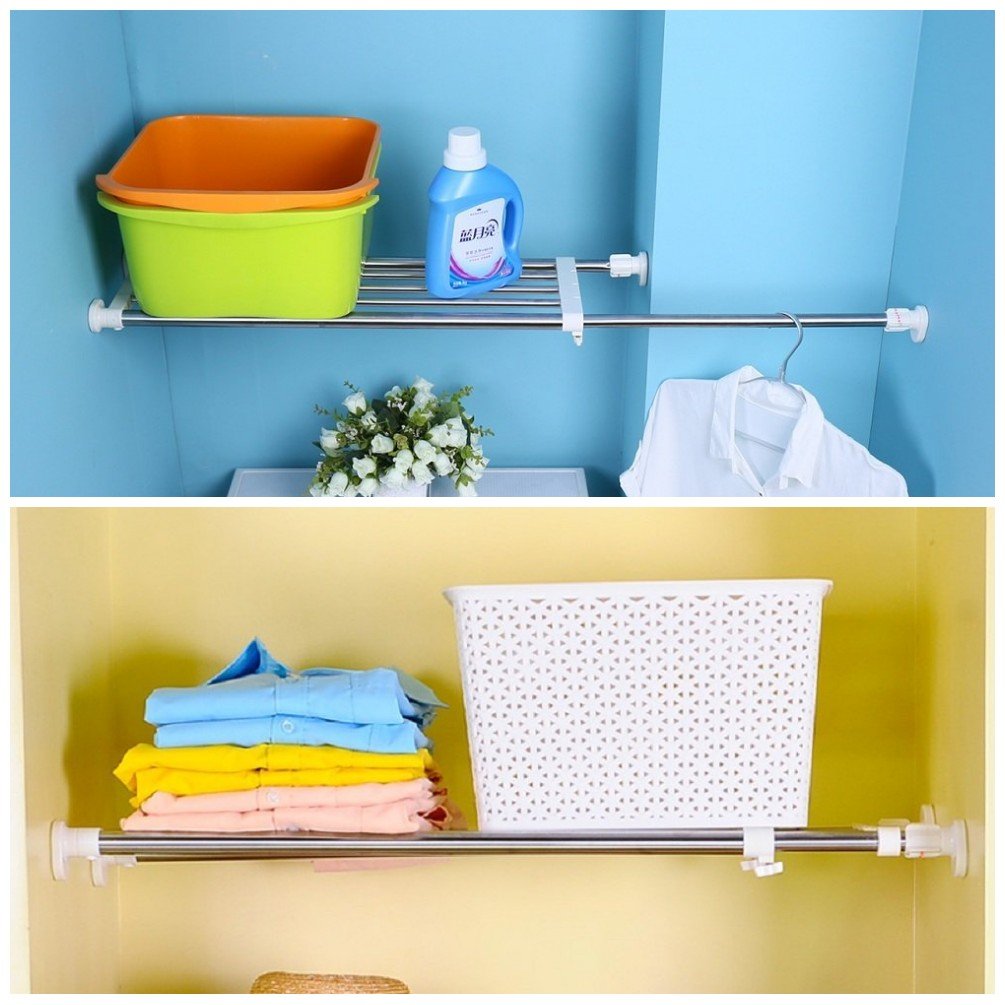 BAOYOUNI Adjustable Wardrobe Tension Shelf Closet Hanger Dividers Clothes Rails Shoe Holder Telescopic Storage Rack Separators Organiser Extendable