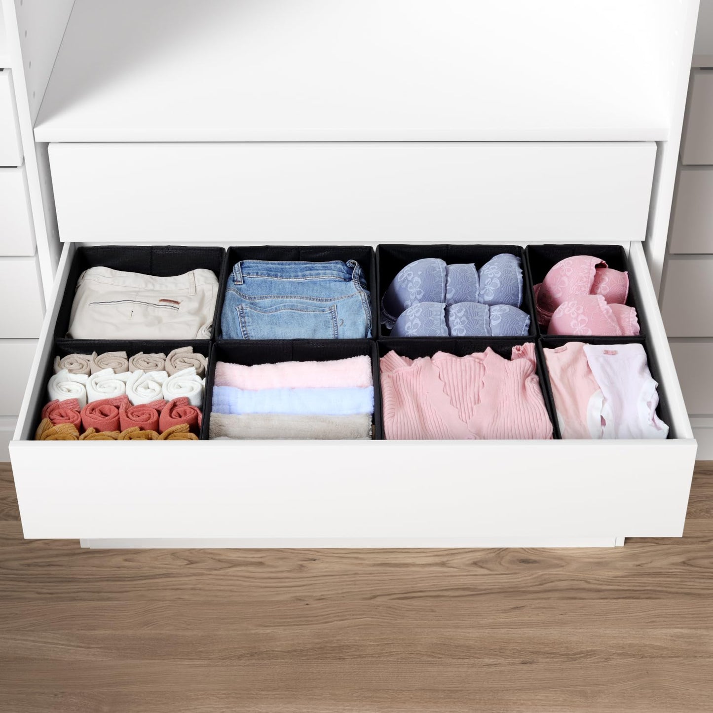 ORLISA Drawer Organiser for PAX 100 Drawers (100x58cm), 8 Pack Closet Organiser Set, Fabric Drawer Dividers & Wardrobe Organisers for Clothes Storage