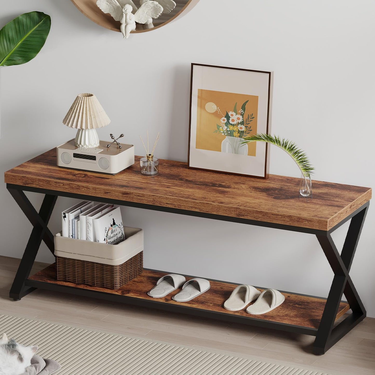 IBF Shoe Storage Bench Entryway shoe Benches for Hallway 120cm Rustic Brown