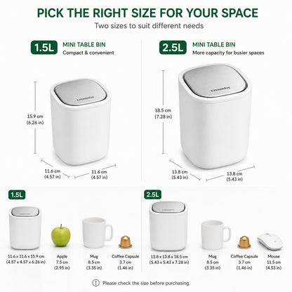 EverGrove Mini Table Bin,Desktop Trash Can Arctic White, 1.5, Litres