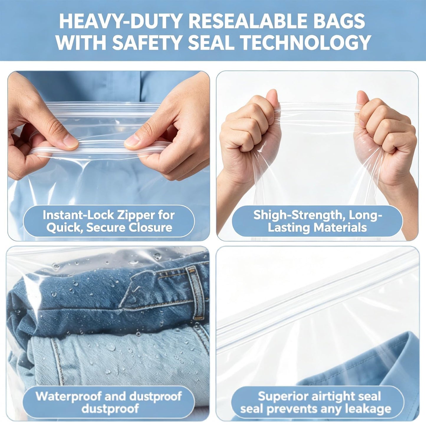 Ziplock Bags for Clothes, 25Pcs Large Clear Plastic Storage Bags 60x40cm